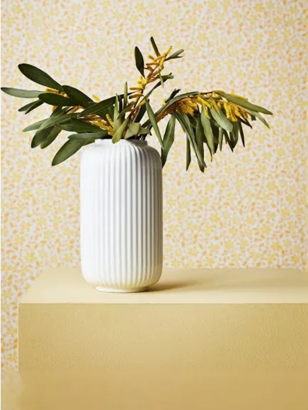 IKEA Stirlen White Ribbed Ceramic Cylinder Vase